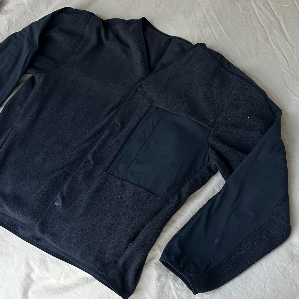 Lululemon Athletica Men's Fleece Black Snap Front Cardigan Jacket